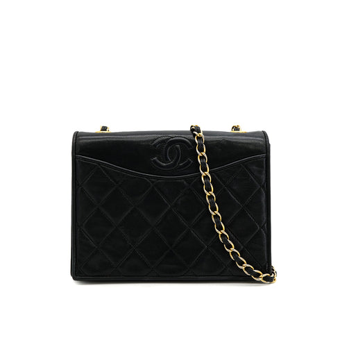 VINTAGE CHANEL COCOMARK MATELASSE CHAIN SHOULDER BAG BLACK LAMB SKIN GOLD HARDWARE 90324282