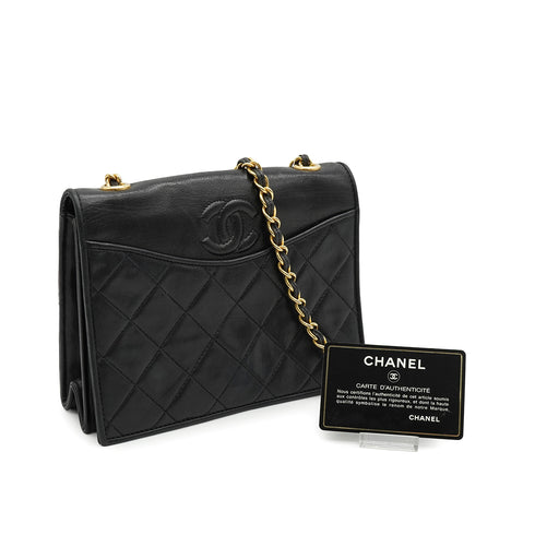 VINTAGE CHANEL COCOMARK MATELASSE CHAIN SHOULDER BAG BLACK LAMB SKIN GOLD HARDWARE 90332571