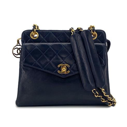 VINTAGE CHANEL COCOMARK MATELASSE CHAIN SHOULDER BAG NAVY LAMB SKIN GOLD HARDWARE 90326854
