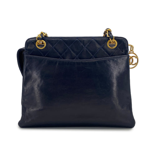 VINTAGE CHANEL COCOMARK MATELASSE CHAIN SHOULDER BAG NAVY LAMB SKIN GOLD HARDWARE 90326854
