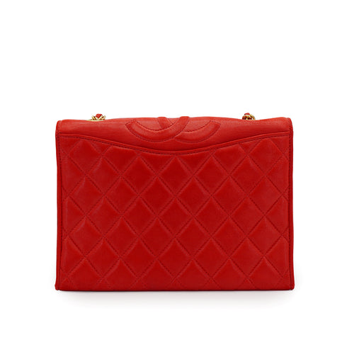 VINTAGE CHANEL COCOMARK MATELASSE CHAIN SHOULDER BAG RED LAMB SKIN GOLD HARDWARE 90334240