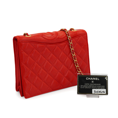 VINTAGE CHANEL COCOMARK MATELASSE CHAIN SHOULDER BAG RED LAMB SKIN GOLD HARDWARE 90334240
