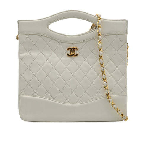 VINTAGE CHANEL COCOMARK MATELASSE CHAIN SHOULDER HAND BAG WHITE LAMB SKIN GOLD HARDWARE 90343404