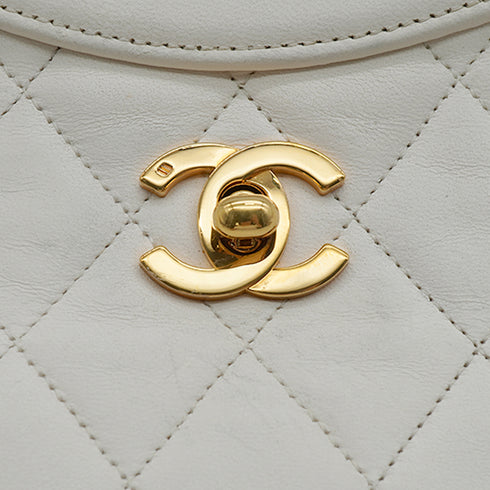VINTAGE CHANEL COCOMARK MATELASSE CHAIN SHOULDER HAND BAG WHITE LAMB SKIN GOLD HARDWARE 90343404
