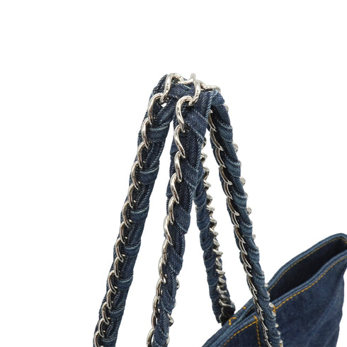 VINTAGE CHANEL COCOMARK MATELASSE CHAIN TOTE BAG BLUE DENIM SILVER HARDWARE 90340171