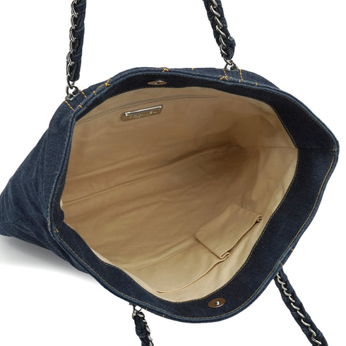 VINTAGE CHANEL COCOMARK MATELASSE CHAIN TOTE BAG BLUE DENIM SILVER HARDWARE 90340171