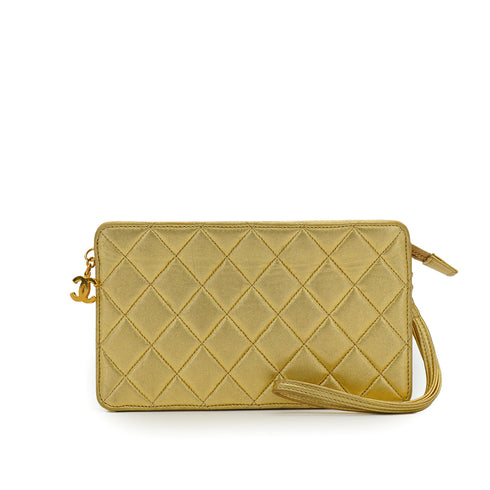VINTAGE CHANEL COCOMARK MATELASSE CLUTCH BAG GOLD LAMB SKIN GOLD HARDWARE 90334146