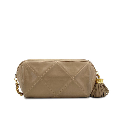 VINTAGE CHANEL COCOMARK MATELASSE FRINGE CHAIN SHOULDER BAG BEIGE LAMB SKIN GOLD HARDWARE 90310127