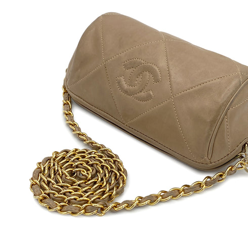 VINTAGE CHANEL COCOMARK MATELASSE FRINGE CHAIN SHOULDER BAG BEIGE LAMB SKIN GOLD HARDWARE 90310127