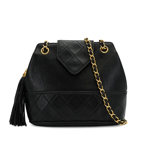 VINTAGE CHANEL COCOMARK MATELASSE FRINGE CHAIN SHOULDER BAG BLACK LAMB SKIN GOLD HARDWARE 90341917