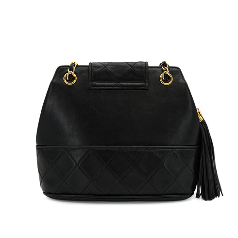 VINTAGE CHANEL COCOMARK MATELASSE FRINGE CHAIN SHOULDER BAG BLACK LAMB SKIN GOLD HARDWARE 90341917