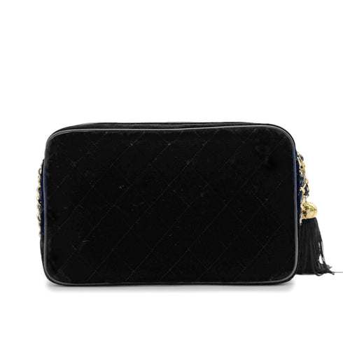 VINTAGE CHANEL COCOMARK MATELASSE FRINGE CHAIN SHOULDER BAG BLACK VELOR GOLD HARDWARE 90329215