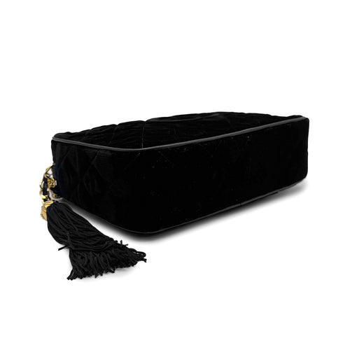 VINTAGE CHANEL COCOMARK MATELASSE FRINGE CHAIN SHOULDER BAG BLACK VELOR GOLD HARDWARE 90329215