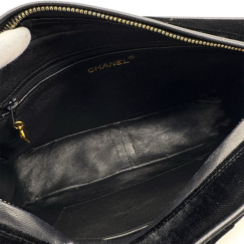 VINTAGE CHANEL COCOMARK MATELASSE FRINGE CHAIN SHOULDER BAG BLACK VELOR GOLD HARDWARE 90329215