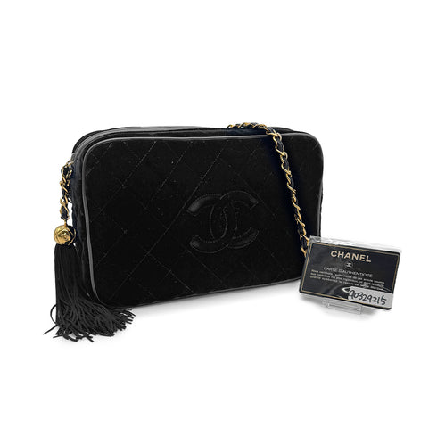 VINTAGE CHANEL COCOMARK MATELASSE FRINGE CHAIN SHOULDER BAG BLACK VELOR GOLD HARDWARE 90329215