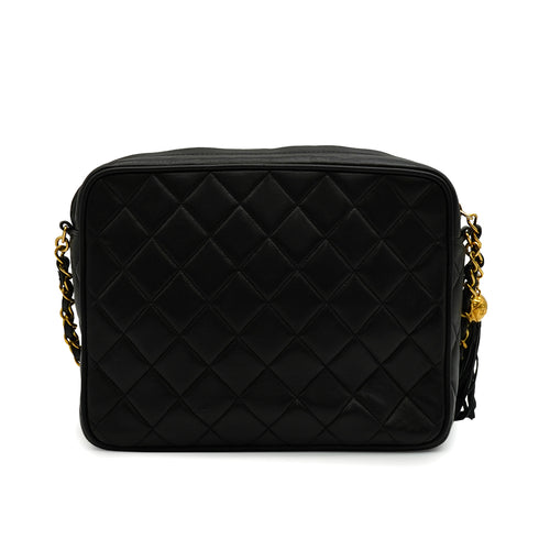VINTAGE CHANEL MATELASSE FRINGE CHAIN SHUOLDER BAG BLACK LAMB SKIN GOLD HARDWARE 90344387