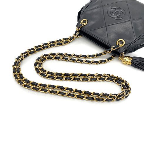 VINTAGE CHANEL COCOMARK MATELASSE FRINGE CHAIN SHOULDER BAG BLAK LAMB SKIN GOLD HARDWARE 90324108