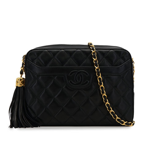 VINTAGE CHANEL COCOMARK MATELASSE FRINGE SHAIN SHOULDER BAG BLAK LAMB SKIN GOLD HARDWARE 90320188