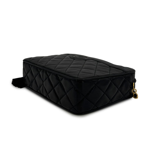 VINTAGE CHANEL COCOMARK MATELASSE FRINGE SHAIN SHOULDER BAG BLAK LAMB SKIN GOLD HARDWARE 90320188
