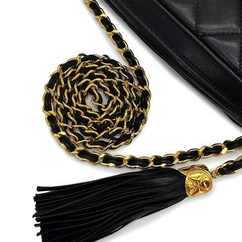 VINTAGE CHANEL COCOMARK MATELASSE FRINGE SHAIN SHOULDER BAG BLAK LAMB SKIN GOLD HARDWARE 90320188