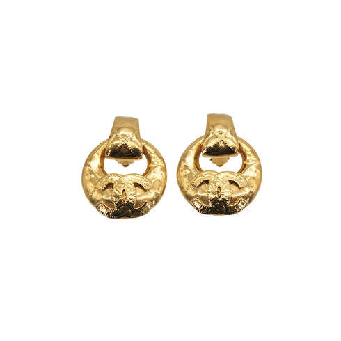 VINTAGE CHANEL COCOMARK MATELASSE ROUND SWING EARRINGS GOLD ACCESSORY 94P 90323517