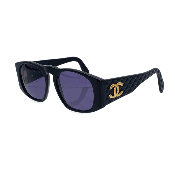 VINTAGE CHANEL COCOMARK MATELASSE SUNGLASSES BLACK GOLD EYEWEAR 90324638