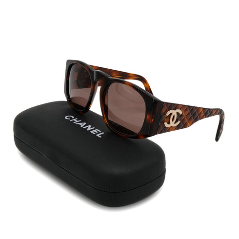 VINTAGE CHANEL COCOMARK MATELASSE SUNGLASSES TORTOISESHELL BROWN EYEWEAR 90324117