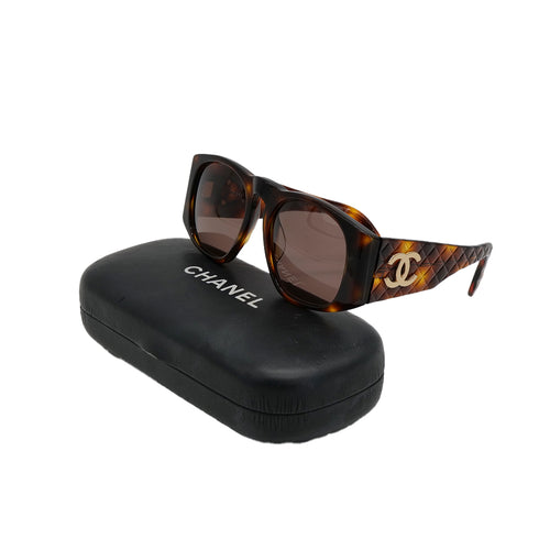 VINTAGE CHANEL COCOMARK MATELASSE SUNGLASSES TORTOISESHELL BROWN EYEWEAR 90322163
