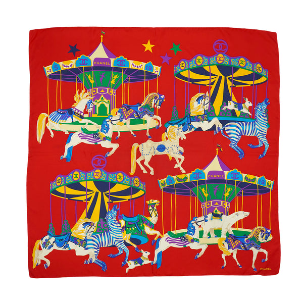 VINTAGE CHANEL COCOMARK MERRY GO ROUND SCARF MULTICOLOR SILK 90328720