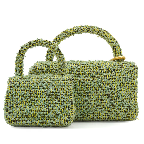 VINTAGE CHANEL COCOMARK PARENT-CHILD HAND BAG GREEN TWEED GOLD HARDWARE 90344362