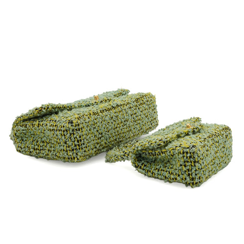 VINTAGE CHANEL COCOMARK PARENT-CHILD HAND BAG GREEN TWEED GOLD HARDWARE 90344362