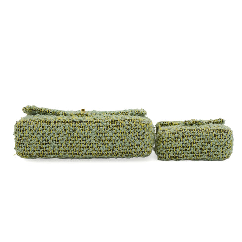 VINTAGE CHANEL COCOMARK PARENT-CHILD HAND BAG GREEN TWEED GOLD HARDWARE 90344362