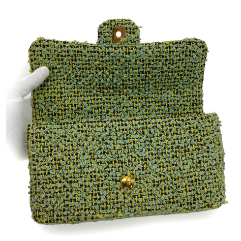 VINTAGE CHANEL COCOMARK PARENT-CHILD HAND BAG GREEN TWEED GOLD HARDWARE 90344362