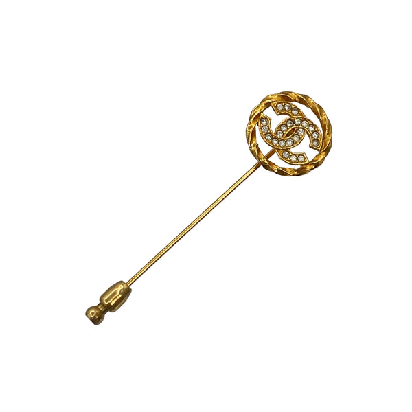 VINTAGE CHANEL COCOMARK PIN BROOCH RHINESTONE GOLD ACCESSORY 90321098