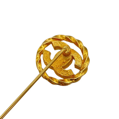 VINTAGE CHANEL COCOMARK PIN BROOCH RHINESTONE GOLD ACCESSORY 90321098