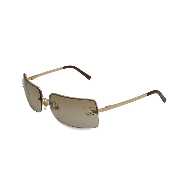 VINTAGE CHANEL COCOMARK RHINESTONE SUNGLASSES BROWN EYEWEAR 90334246