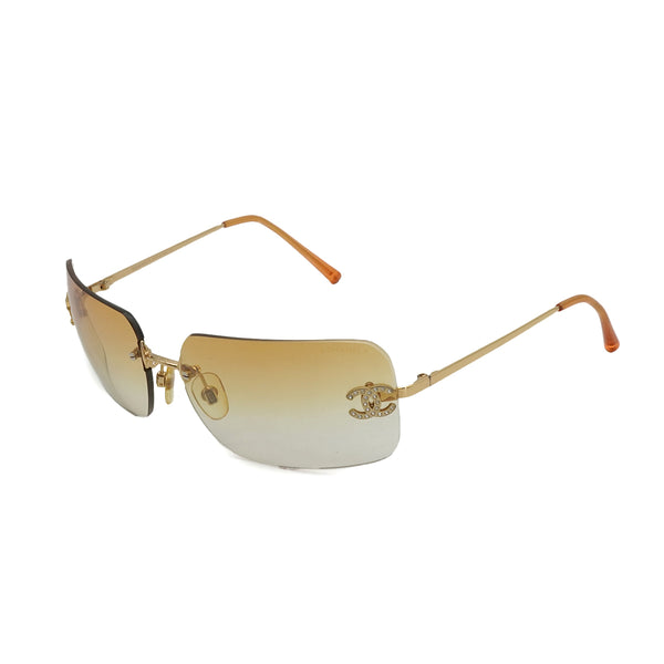 VINTAGE CHANEL COCOMARK RHINESTONE SUNGLASSES ORANGE GOLD EYEWEAR 90334247