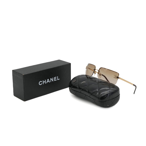 VINTAGE CHANEL COCOMARK RHINESTONE RIMLESS SUNGLASSES GOLD BROWN EYEWEAR 90323157