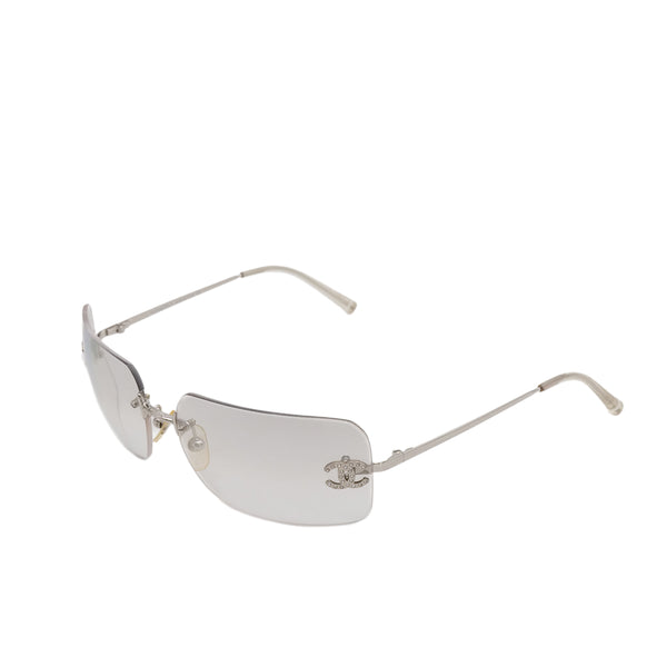 VINTAGE CHANEL COCOMARK RHINESTONE RIMLESS SUNGLASSES SILVER EYEWEAR 90323173