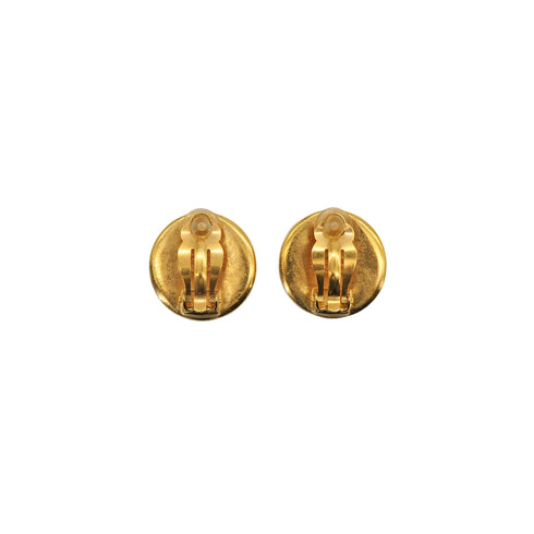 VINTAGE CHANEL COCOMARK ROUND EARRINGS BROWN GOLD ACCESSORY 99A 90323492