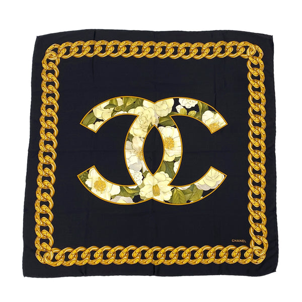 VINTAGE CHANEL COCOMARK SCARF BLACK MULTICOLOR SILK 90313877
