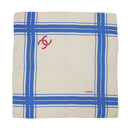 VINTAGE CHANEL COCOMARK SCARF BLUE IVORY SILK 90322224