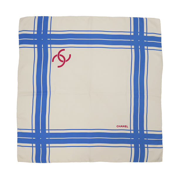 VINTAGE CHANEL COCOMARK SCARF BLUE IVORY SILK 90322224