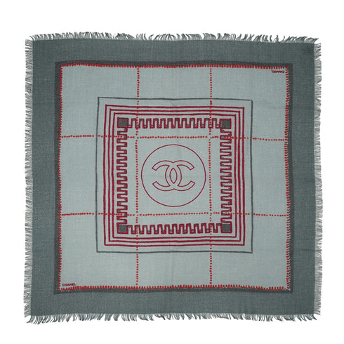 VINTAGE CHANEL COCOMARK SCARF GRAY RED MOHAIR WOOL 90331383