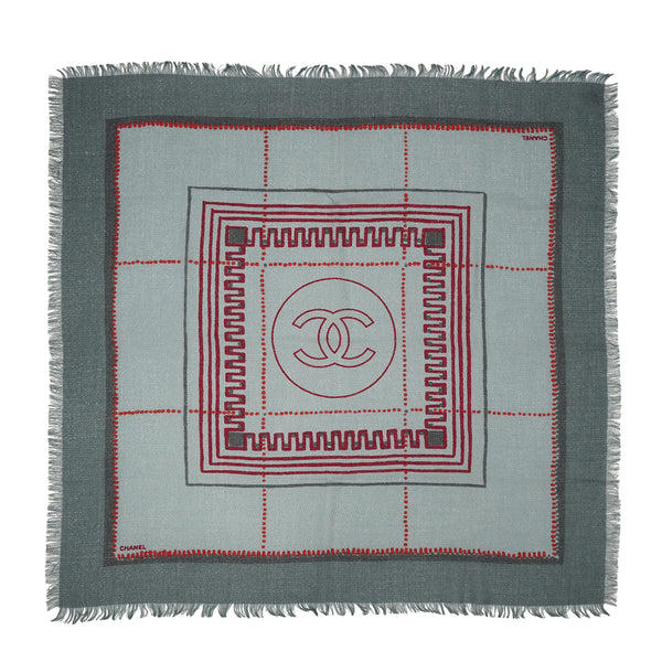 VINTAGE CHANEL COCOMARK SCARF GRAY RED MOHAIR WOOL 90331383
