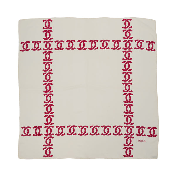 VINTAGE CHANEL COCOMARK SCARF IVORY RED SILK 90322223