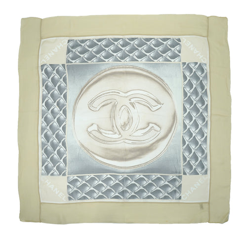 VINTAGE CHANEL COCOMARK SCARF BEIGE SILK 90335648