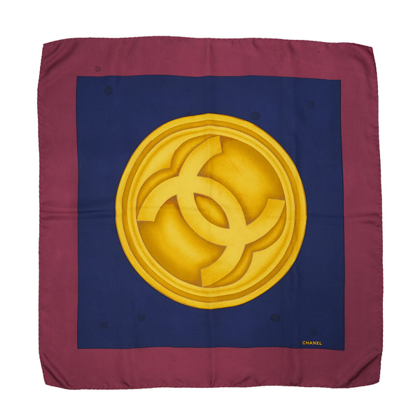 VINTAGE CHANEL COCOMARK SCARF NAVY BORDEAUX GOLD SILK 90322144