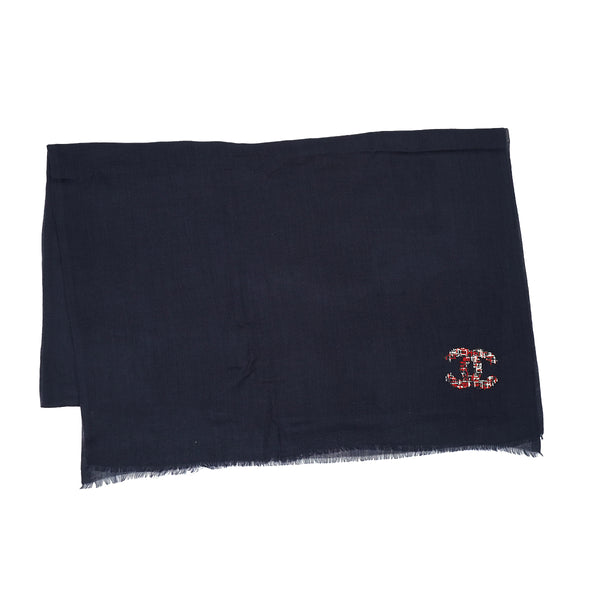 VINTAGE CHANEL COCOMARK SCARF NAVY CASHMERE 90334518