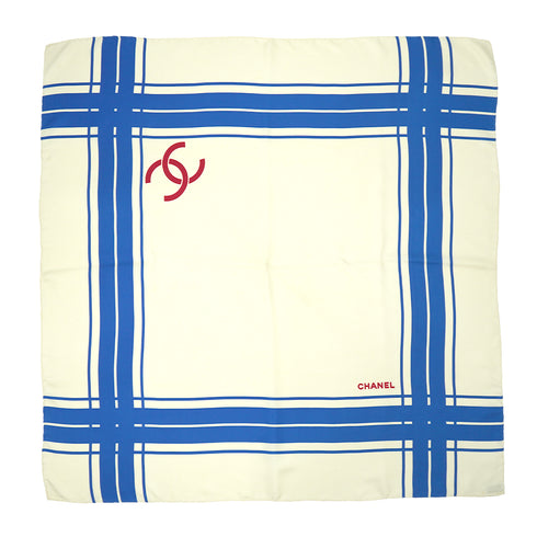 VINTAGE CHANEL COCOMARK SCARF WHITE BLUE RED SILK 90331386
